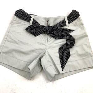 White House Black Market Khaki Cuffed Shorts with Black Polkadot Tie Size 8